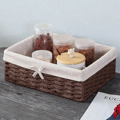 Handwoven Storage Baskets Sundries Organizer with Lid Rectangular Cosmetics Box Clothes Laundry Basket Towel Toys Container