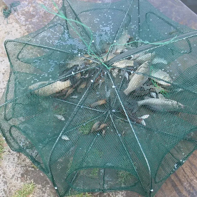 Fishing Net Mesh Folded Hexagon Octagon 6/8 Holes Fish Shrimp Automatic Trap Crayfish Catcher Fish Network Baits Cast Mesh Trap