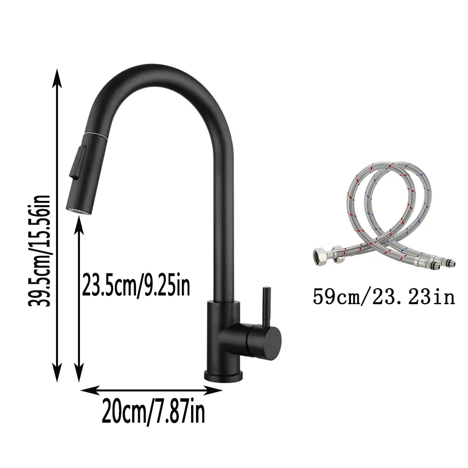 1 Piece of Kitchen Stainless Steel Pull-out Hot and Cold Water Mixing Faucet with 3-speed Nozzle Function