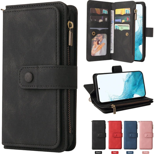 Flip Case For Xiaomi Poco M6 Pro 4G Multi 15-Card Zipper Wallet Leather Cover For Poco X6 Pro 5G Case C65 X5 X 6 M6 Pro Funda