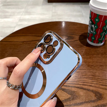 For iPhone 15 Pro Max Luxury Magsafe Magnetic Square Plating Frame Phone Case For iPhone 11 12 13 14 Plus Lens Protective Cover