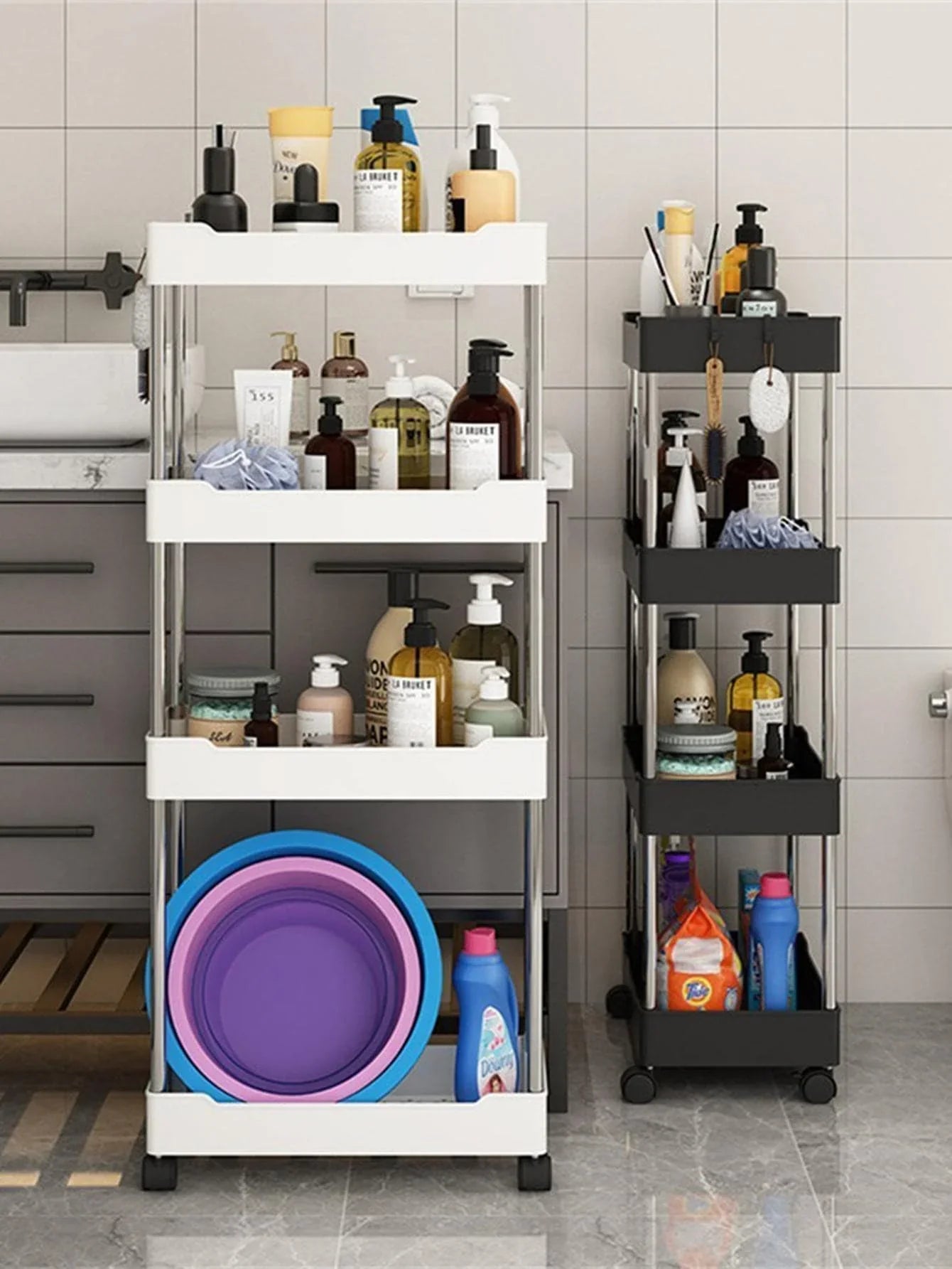 1Pc 3/4Tier Roller Design Trolley Multi-storey Cart Storage Shelf Movable Gap Storage Rack Kitchen Bathroom Slim Slide Organizer