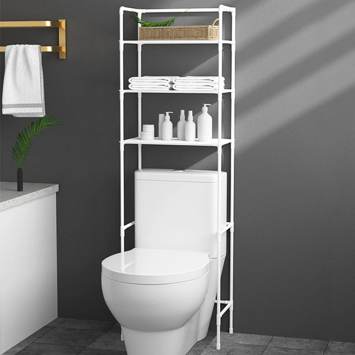 Solid Color Metal Floor Standing Storage Simple Toilet Rack Suitable for Bathrooms and Bathrooms