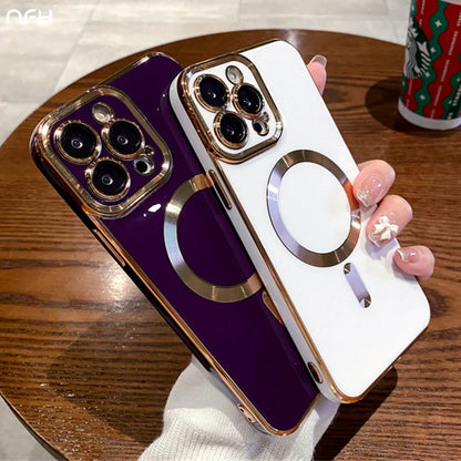 For iPhone 15 Pro Max Luxury Magsafe Magnetic Square Plating Frame Phone Case For iPhone 11 12 13 14 Plus Lens Protective Cover